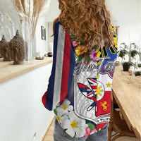 Personalised Hawaii and Philippines Together Women Casual Shirt The Emblems with Cultural Symbols Blue-White-Red Tricolor LT03 - Polynesian Pride