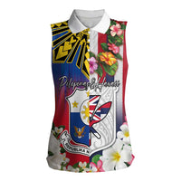Personalised Hawaii and Philippines Together Women Sleeveless Polo Shirt The Emblems with Cultural Symbols Blue-White-Red Tricolor LT03 Female Art - Polynesian Pride