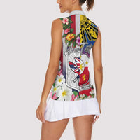 Personalised Hawaii and Philippines Together Women Sleeveless Polo Shirt The Emblems with Cultural Symbols Blue-White-Red Tricolor LT03 - Polynesian Pride