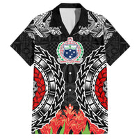 Samoa Siapo Ula Fala Family Matching Puletasi and Hawaiian Shirt With Ginger Plant Black Color LT03 Dad's Shirt - Short Sleeve Black - Polynesian Pride