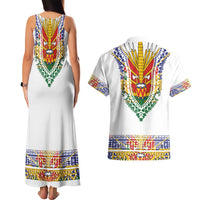 Haiti Flag Traditional Dashiki Couples Matching Tank Maxi Dress and Hawaiian Shirt White Color LT03 - Polynesian Pride