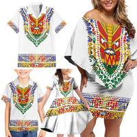 Haiti Flag Traditional Dashiki Family Matching Off Shoulder Short Dress and Hawaiian Shirt White Color LT03 - Polynesian Pride