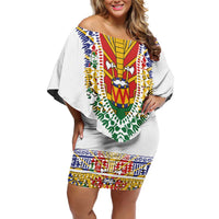 Haiti Flag Traditional Dashiki Family Matching Off Shoulder Short Dress and Hawaiian Shirt White Color LT03 Mom's Dress White - Polynesian Pride
