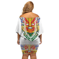Haiti Flag Traditional Dashiki Family Matching Off Shoulder Short Dress and Hawaiian Shirt White Color LT03 - Polynesian Pride