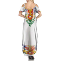 Haiti Flag Traditional Dashiki Family Matching Summer Maxi Dress and Hawaiian Shirt White Color LT03 - Polynesian Pride