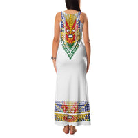 Haiti Flag Traditional Dashiki Family Matching Tank Maxi Dress and Hawaiian Shirt White Color LT03 - Polynesian Pride