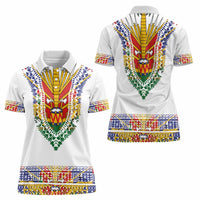 Haiti Flag Traditional Dashiki Women Polo Shirt White Color - Polynesian Pride