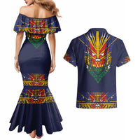 Haiti Flag Traditional Dashiki Couples Matching Mermaid Dress and Hawaiian Shirt Black Color LT03 - Polynesian Pride