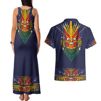 Haiti Flag Traditional Dashiki Couples Matching Tank Maxi Dress and Hawaiian Shirt Black Color LT03 - Polynesian Pride
