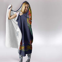 Haiti Flag Traditional Dashiki Hooded Blanket Black Color - Polynesian Pride