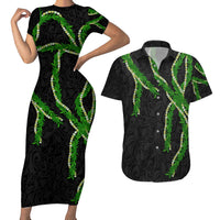 Hawaii Maile Lei Couples Matching Short Sleeve Bodycon Dress and Hawaiian Shirt Aloha Black Color LT03 Black - Polynesian Pride