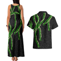 Hawaii Maile Lei Couples Matching Tank Maxi Dress and Hawaiian Shirt Aloha Black Color