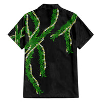 Hawaii Maile Lei Family Matching Off Shoulder Short Dress and Hawaiian Shirt Aloha Black Color