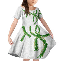Hawaii Maile Lei Family Matching Mermaid Dress and Hawaiian Shirt Aloha White Color LT03 Daughter's Dress White - Polynesian Pride