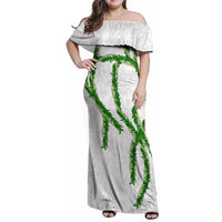 Hawaii Maile Lei Family Matching Off Shoulder Maxi Dress and Hawaiian Shirt Aloha White Color LT03 Mom's Dress White - Polynesian Pride