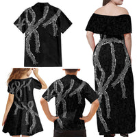 Hawaii Maile Lei Family Matching Off Shoulder Maxi Dress and Hawaiian Shirt Aloha Grayscale Color LT03 - Polynesian Pride