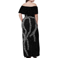 Hawaii Maile Lei Family Matching Off Shoulder Maxi Dress and Hawaiian Shirt Aloha Grayscale Color LT03 - Polynesian Pride