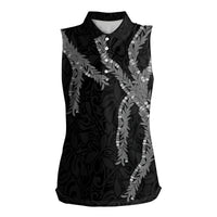 Hawaii Maile Lei Women Sleeveless Polo Shirt Aloha Grayscale Color