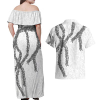 Hawaii Maile Lei Couples Matching Off Shoulder Maxi Dress and Hawaiian Shirt Aloha The Grey Color LT03 - Polynesian Pride