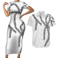 Hawaii Maile Lei Couples Matching Short Sleeve Bodycon Dress and Hawaiian Shirt Aloha The Grey Color LT03 Grey - Polynesian Pride