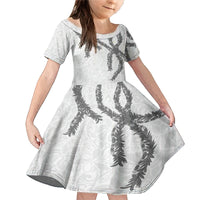 Hawaii Maile Lei Family Matching Mermaid Dress and Hawaiian Shirt Aloha The Grey Color LT03 Daughter's Dress Grey - Polynesian Pride