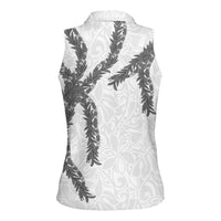 Hawaii Maile Lei Women Sleeveless Polo Shirt Aloha The Grey Color