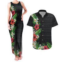 Hawaii Tropical Flowers and Leaves Couples Matching Tank Maxi Dress and Hawaiian Shirt Tapa Pattern Colorful Mode
