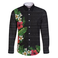 Hawaii Tropical Flowers and Leaves Family Matching Puletasi and Hawaiian Shirt Tapa Pattern Colorful Mode LT03 Dad's Shirt - Long Sleeve Black - Polynesian Pride
