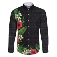 Hawaii Tropical Flowers and Leaves Family Matching Tank Maxi Dress and Hawaiian Shirt Tapa Pattern Colorful Mode LT03 Dad's Shirt - Long Sleeve Black - Polynesian Pride