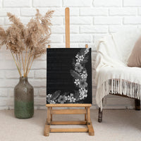 Hawaii Tropical Flowers and Leaves Canvas Wall Art Tapa Pattern Grayscale Mode