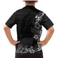 Hawaii Tropical Flowers and Leaves Family Matching Mermaid Dress and Hawaiian Shirt Tapa Pattern Grayscale Mode LT03 - Polynesian Pride