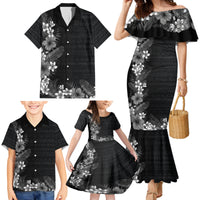 Hawaii Tropical Flowers and Leaves Family Matching Mermaid Dress and Hawaiian Shirt Tapa Pattern Grayscale Mode LT03 - Polynesian Pride