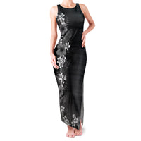 Hawaii Tropical Flowers and Leaves Family Matching Tank Maxi Dress and Hawaiian Shirt Tapa Pattern Grayscale Mode