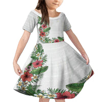 Hawaii Tropical Flowers and Leaves Family Matching Mermaid Dress and Hawaiian Shirt Tapa Pattern White Mode LT03 Daughter's Dress White - Polynesian Pride