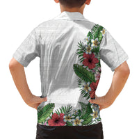 Hawaii Tropical Flowers and Leaves Family Matching Off Shoulder Maxi Dress and Hawaiian Shirt Tapa Pattern White Mode LT03 - Polynesian Pride