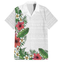 Hawaii Tropical Flowers and Leaves Family Matching Off Shoulder Maxi Dress and Hawaiian Shirt Tapa Pattern White Mode LT03 Dad's Shirt - Short Sleeve White - Polynesian Pride