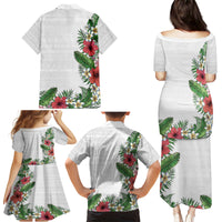 Hawaii Tropical Flowers and Leaves Family Matching Puletasi and Hawaiian Shirt Tapa Pattern White Mode LT03 - Polynesian Pride