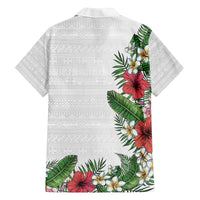 Hawaii Tropical Flowers and Leaves Family Matching Puletasi and Hawaiian Shirt Tapa Pattern White Mode LT03 - Polynesian Pride