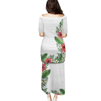 Hawaii Tropical Flowers and Leaves Family Matching Puletasi and Hawaiian Shirt Tapa Pattern White Mode LT03 - Polynesian Pride
