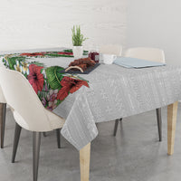 Hawaii Tropical Flowers and Leaves Tablecloth Tapa Pattern White Mode