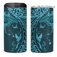Hawaiian Manta Ray and Polynesian Tribal Tattoo 4 in 1 Can Cooler Tumbler Turquoise Color LT03 One Size: 16 oz Turquoise - Polynesian Pride