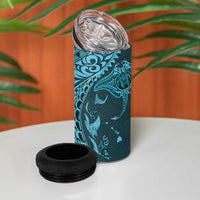 Hawaiian Manta Ray and Polynesian Tribal Tattoo 4 in 1 Can Cooler Tumbler Turquoise Color LT03 - Polynesian Pride