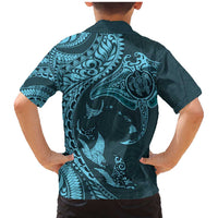 Hawaiian Manta Ray and Polynesian Tribal Tattoo Family Matching Mermaid Dress and Hawaiian Shirt Turquoise Color LT03 - Polynesian Pride