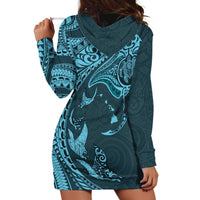 Hawaiian Manta Ray and Polynesian Tribal Tattoo Hoodie Dress Turquoise Color LT03 - Polynesian Pride