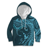 Hawaiian Manta Ray and Polynesian Tribal Tattoo Kid Hoodie Turquoise Color LT03 Hoodie Turquoise - Polynesian Pride