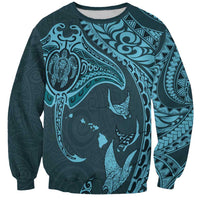 Hawaiian Manta Ray and Polynesian Tribal Tattoo Sweatshirt Turquoise Color LT03