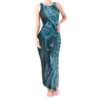 Hawaiian Manta Ray and Polynesian Tribal Tattoo Tank Maxi Dress Turquoise Color LT03 Women Turquoise - Polynesian Pride