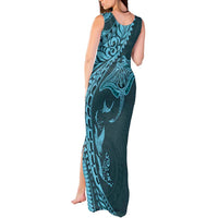 Hawaiian Manta Ray and Polynesian Tribal Tattoo Tank Maxi Dress Turquoise Color LT03 - Polynesian Pride