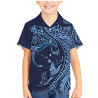 Hawaiian Manta Ray and Polynesian Tribal Tattoo Family Matching Mermaid Dress and Hawaiian Shirt Dark Navy Color LT03 Son's Shirt Dark Navy - Polynesian Pride