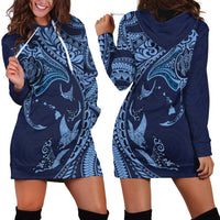 Hawaiian Manta Ray and Polynesian Tribal Tattoo Hoodie Dress Dark Navy Color LT03 - Polynesian Pride